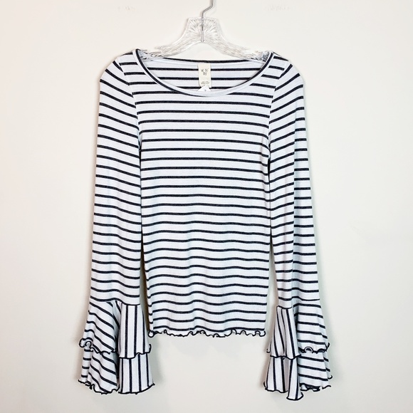 Free People Tops - Free People | striped bell sleeve scalloped top S